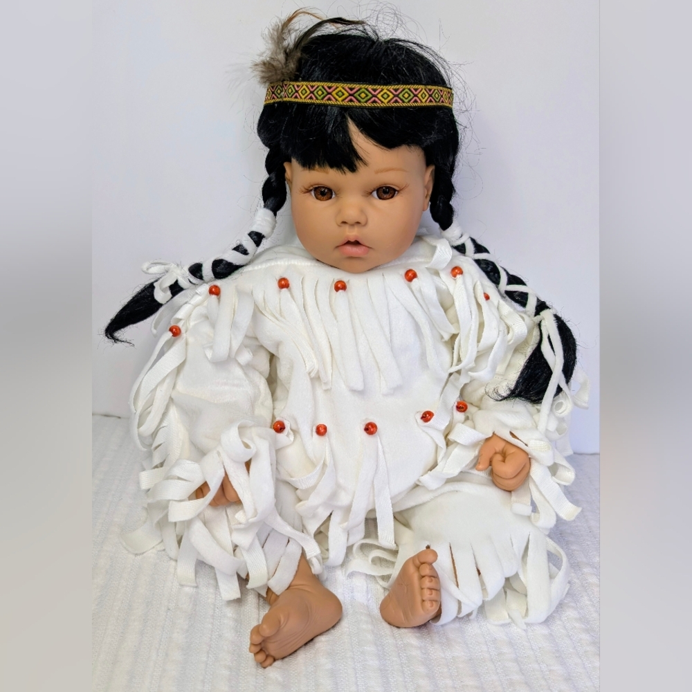 Native American Style Doll with White Fringe Outfit
